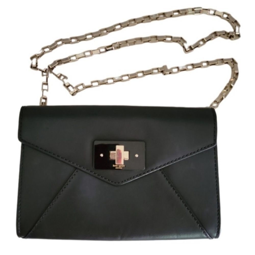 Kate Spade Moonlit Soirée black leather chain strap envelope shoulder bag